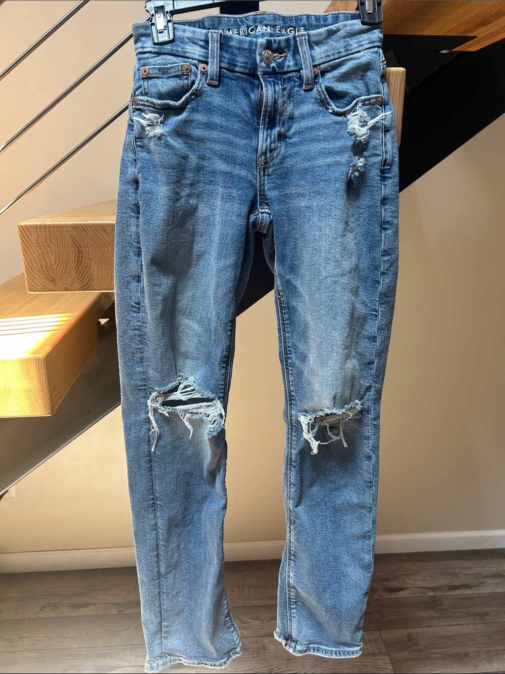 American Eagle Outfitters Light Blue Straight Leg Distressed Jeans